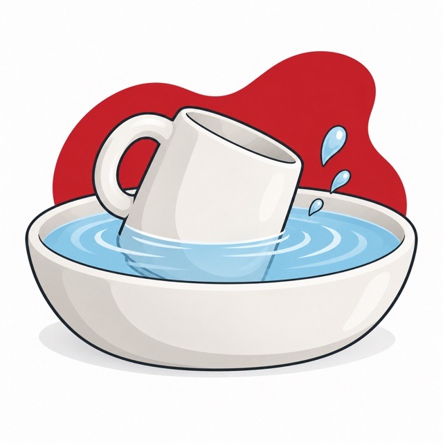 A ceramic mug dipping into water